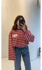 Flex Çizgili Baskı Detay Sweatshirt - Pembe - Kod: 1130