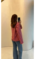 Flex Çizgili Baskı Detay Sweatshirt - Pembe - Kod: 1130