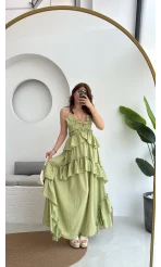 Flora Elbise Yeşil Kat Kat