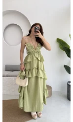 Flora Elbise Yeşil Kat Kat