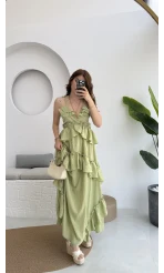 Flora Elbise Yeşil Kat Kat