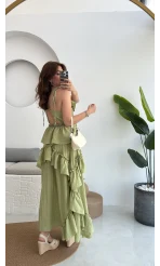 Flora Elbise Yeşil Kat Kat