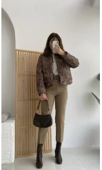 Floral Kapitone Ceket - Haki