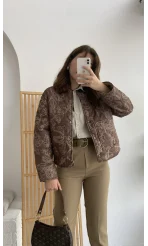 Floral Kapitone Ceket - Haki