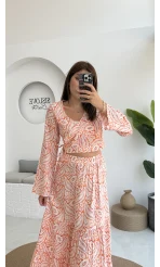 Flow Çiçekli Etekli Takım - 250474 - Turuncu