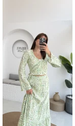 Flow Çiçekli Etekli Takım - 250474 - Yeşil