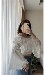 Fols Beyaz Tül Bluz