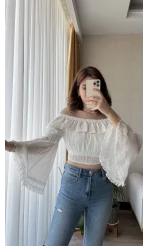 Fols Beyaz Tül Bluz