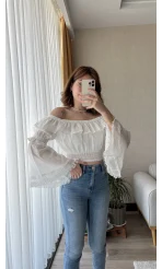 Fols Beyaz Tül Bluz