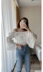 Fols Beyaz Tül Bluz