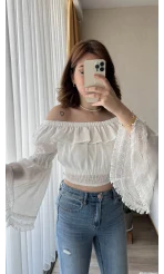 Fols Beyaz Tül Bluz