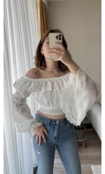 Fols Beyaz Tül Bluz