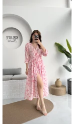 Forrest - Çiçek Detaylı Astarlı Elbise - Pembe - 3039