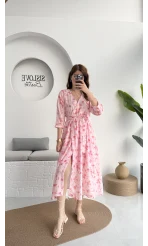 Forrest - Çiçek Detaylı Astarlı Elbise - Pembe - 3039