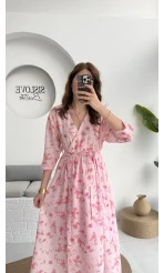 Forrest - Çiçek Detaylı Astarlı Elbise - Pembe - 3039