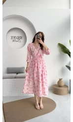 Forrest - Çiçek Detaylı Astarlı Elbise - Pembe - 3039