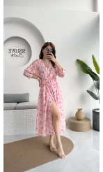 Forrest - Çiçek Detaylı Astarlı Elbise - Pembe - 3039