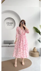 Forrest - Çiçek Detaylı Astarlı Elbise - Pembe - 3039