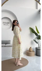 Forrest - Çiçek Detaylı Astarlı Elbise - Yeşil - 3039