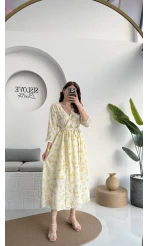 Forrest - Çiçek Detaylı Astarlı Elbise - Yeşil - 3039