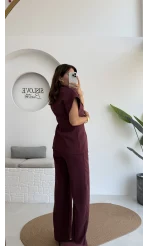 Fragile Şal Yaka Yelek Pantolon Takım - Bordo - Kod: 8789