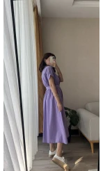 Freya Gömlek Yaka Kemerli Elbise Mor