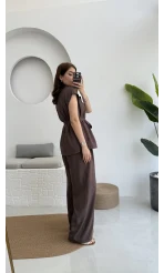 Frondi Tensel Kahve Yelek Kuşaklı Takım KOD:3789