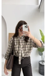 Fular Bağlamalı Taşlı Gömlek - Bej - Kod: 2180