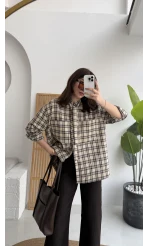 Fular Bağlamalı Taşlı Gömlek - Bej - Kod: 2180