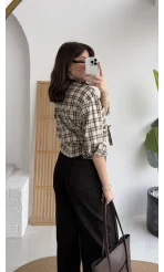 Fular Bağlamalı Taşlı Gömlek - Bej - Kod: 2180