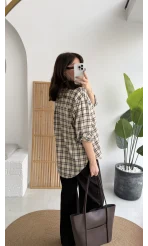 Fular Bağlamalı Taşlı Gömlek - Bej - Kod: 2180