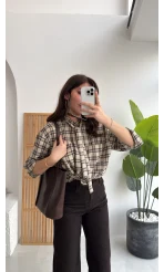 Fular Bağlamalı Taşlı Gömlek - Bej - Kod: 2180