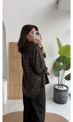 Fular Bağlamalı Taşlı Gömlek - Kahverengi - Kod: 2180