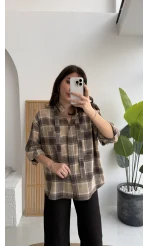 Fular Bağlamalı Taşlı Gömlek - Taş - Kod: 2180