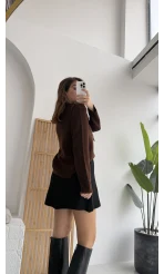 Fular Bağlamalı Uzun Kol Kazak - Acı Kahve