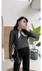 Fular Bağlamalı Uzun Kol Kazak - Antrasit