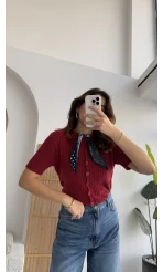 Fularlı Saç Örgü Hırka - Kırmızı