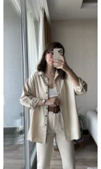 Gabardin Krem Uzun Gömlek