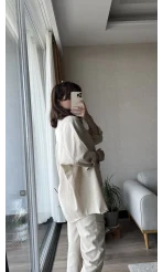 Gabardin Krem Uzun Gömlek