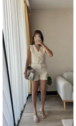 Gabardin Şort Yelek Takım