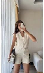 Gabardin Şort Yelek Takım