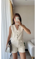 Gabardin Şort Yelek Takım