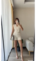 Gabardin Şort Yelek Takım