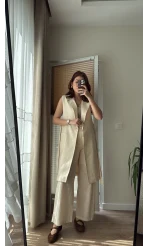 Gabardin Uzun Kuşaklı Yelek