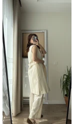 Gabardin Uzun Kuşaklı Yelek