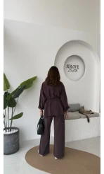 Gabriela Kuşaklı Gömlek Pantolon Takım - Mürdüm