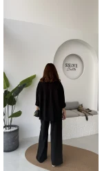 Gabriela Kuşaklı Gömlek Pantolon Takım - Siyah