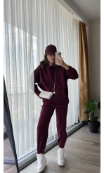 Galia Kapüşonlu 3 İplik Eşofman Takımı Bordo