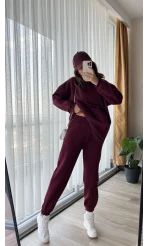 Galia Kapüşonlu 3 İplik Eşofman Takımı Bordo