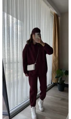 Galia Kapüşonlu 3 İplik Eşofman Takımı Bordo